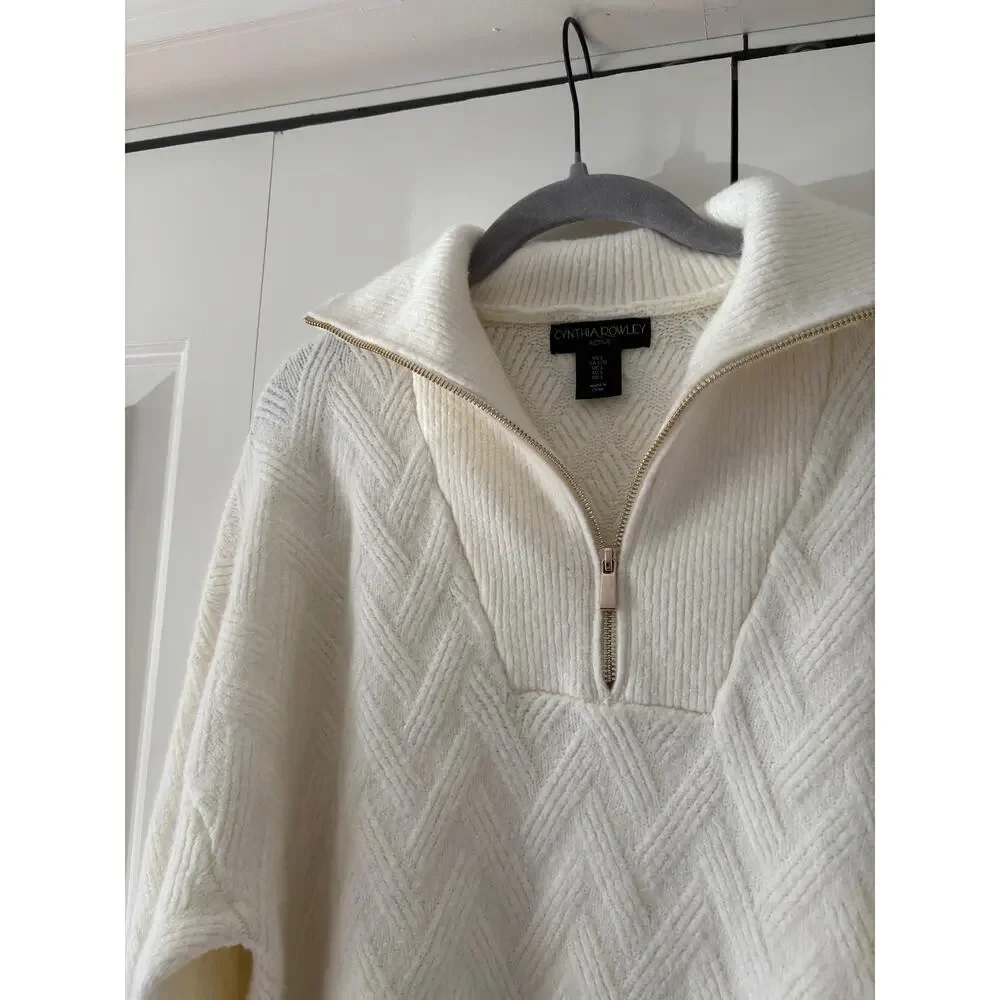 Cynthia Rowley Active White Cable Knit Half Zip Sweater L - Picture 4 of 9